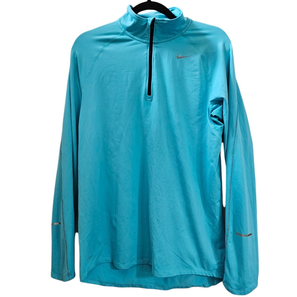 Nike Dri Fit Sweater Top M 1/4 Zip Aqua Long Sleeve Running Training Pullover
